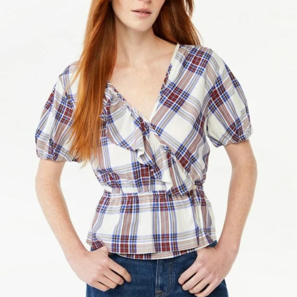 NWT Free Assembly Plaid Ruffle Top L